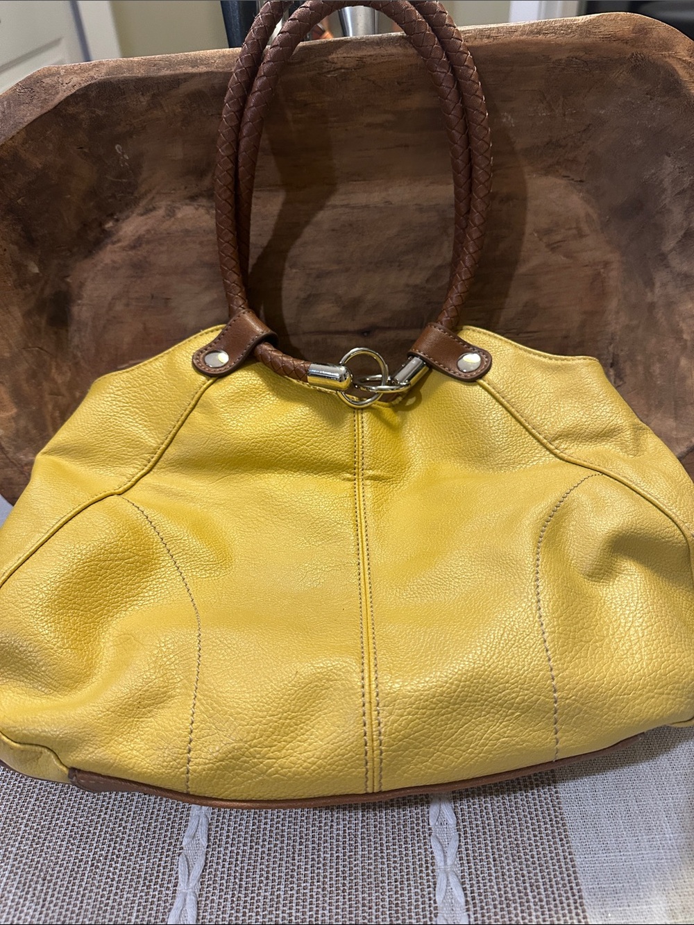 Relic Mustard Yellow Hobo Bag Brown Braided Handles Vintage Y2K Boho